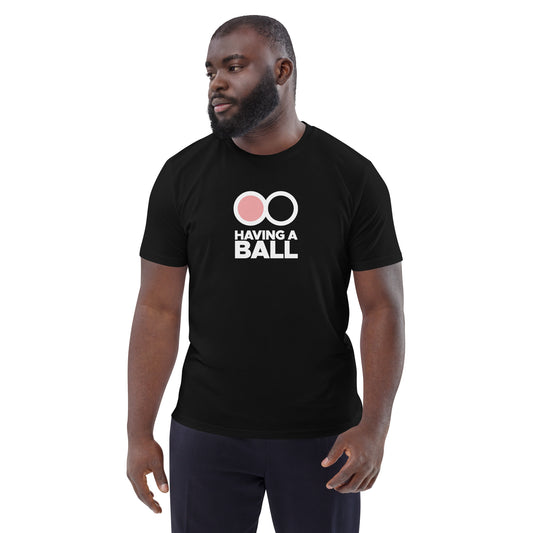 Having A Ball - Unisex Cotton T-Shirt (White Logo)