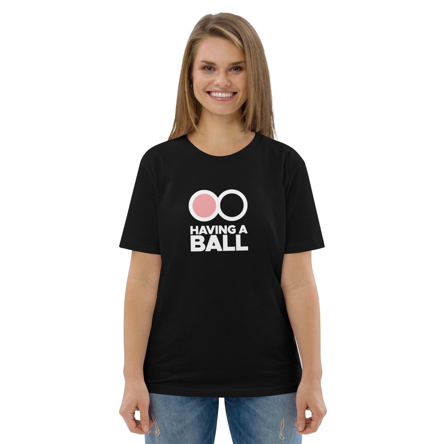 Having A Ball - Unisex Cotton T-Shirt (White Logo)